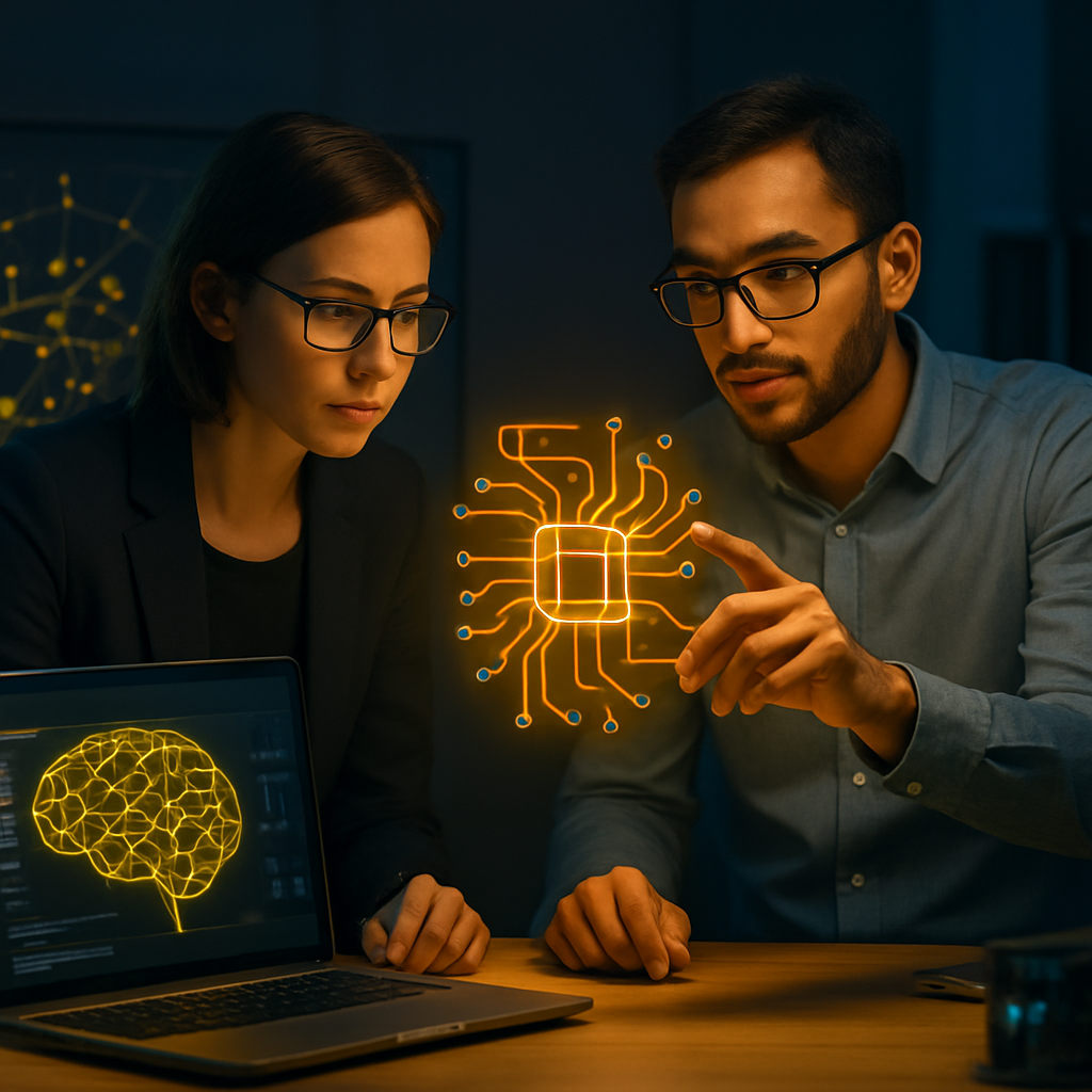 Laboratorio di ricerca con ricercatori al lavoro su modelli IA