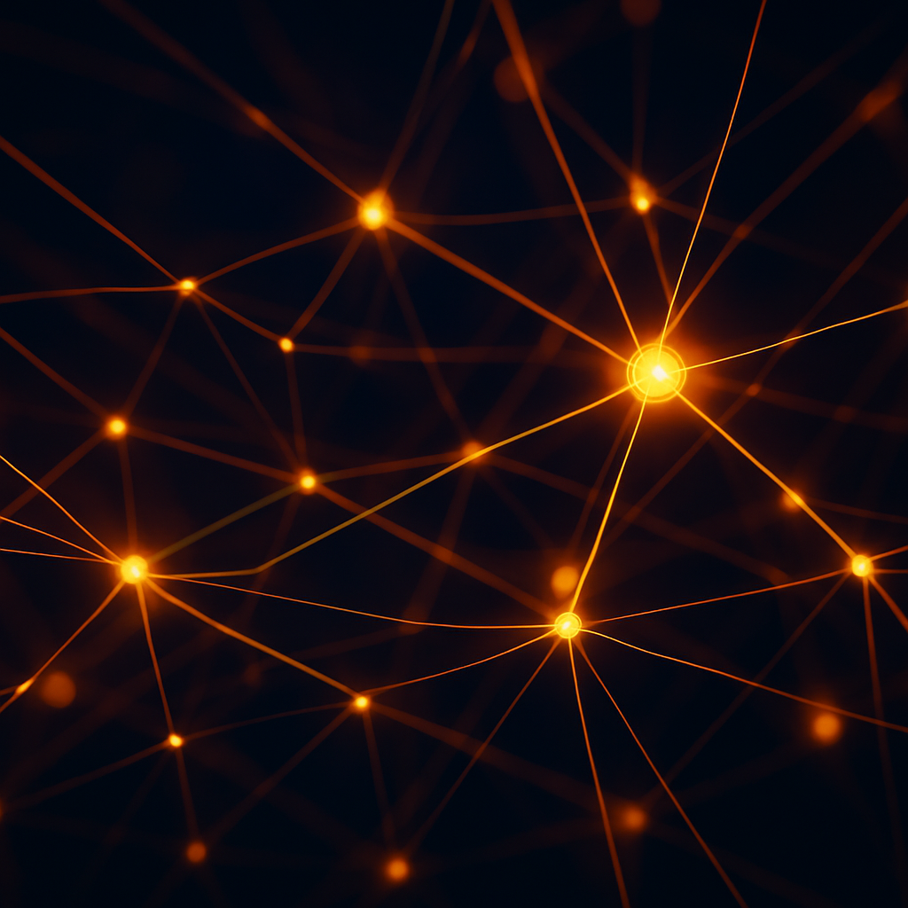 Rappresentazione astratta di una rete neurale con luci al neon